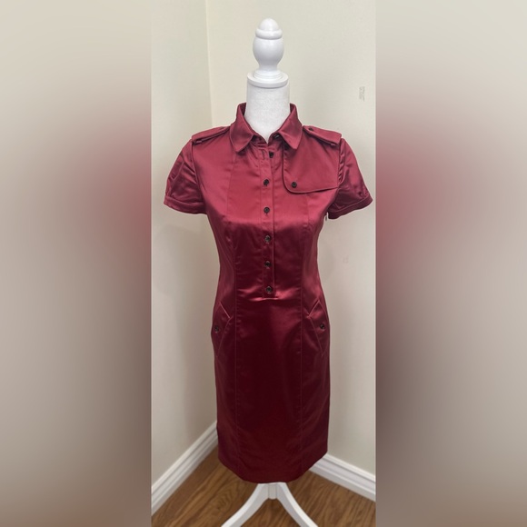 Burberry Dresses & Skirts - Burberry Burgundy Satin Midi Dress